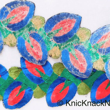 Yellow / Blue / Red / Green Embroidered Leaves Vine Trim Lace, Approx. 60mm Wide